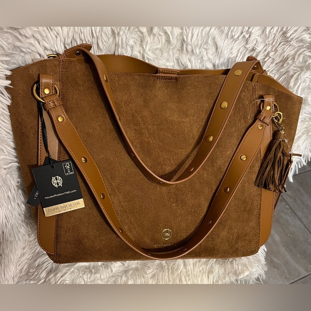 🤎🤎House of Harlow 1960 stunning Brown Faux Suede large Luxe Tote🤎🤎NWT - Picture 12 of 14